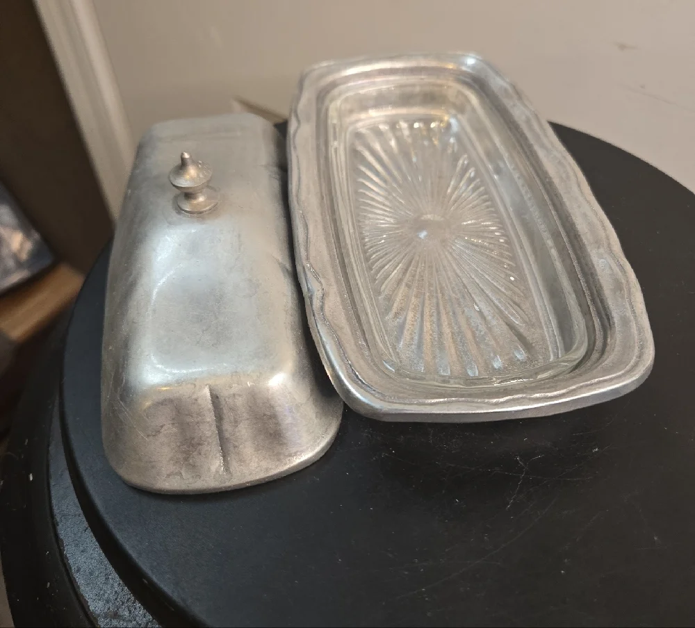 Wilton Mount Joy, CA Pewter Vintage Butter Dish with Lid & Glass Insert